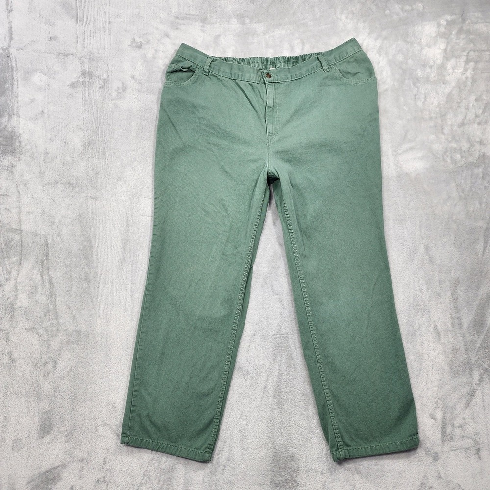 Woman Within Jeans Womens 22W Green Straight Ankle Elastic Waist Casual Denim